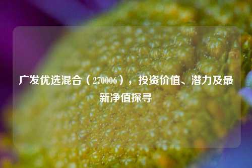 广发优选混合（270006），投资价值、潜力及最新净值探寻