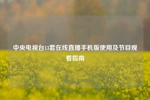 中央电视台13套在线直播手机版使用及节目观看指南