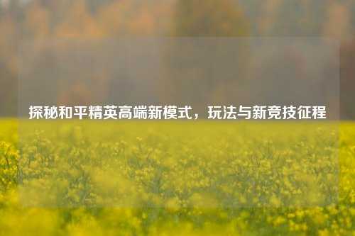 探秘和平精英高端新模式,玩法与新竞技征程