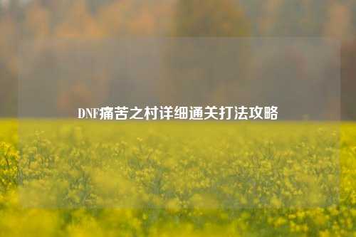 DNF痛苦之村详细通关打法攻略