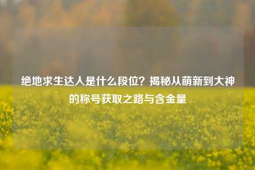 绝地求生达人是什么段位？揭秘从萌新到大神的称号获取之路与含金量