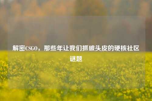 解密CSGO，那些年让我们抓破头皮的硬核社区谜题