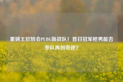 重磅王欣转会PUBG新战队！昔日冠军枪男能否率队再创奇迹？