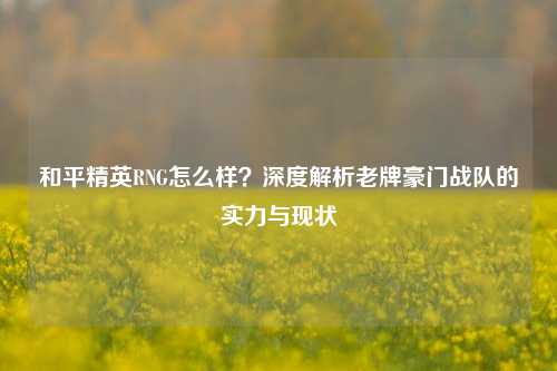和平精英RNG怎么样?深度解析老牌豪门战队的实力与现状