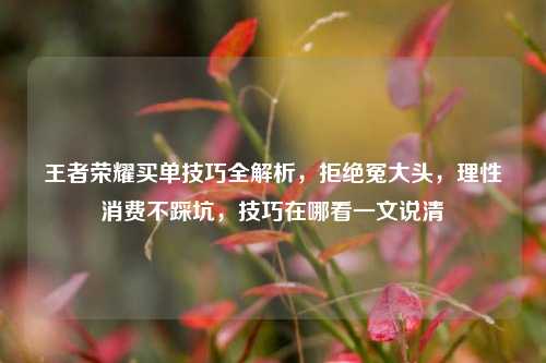 王者荣耀买单技巧全解析,拒绝冤大头,理性消费不踩坑,技巧在哪看一文说清