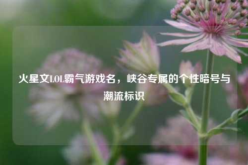 火星文LOL霸气游戏名,峡谷专属的个性暗号与潮流标识
