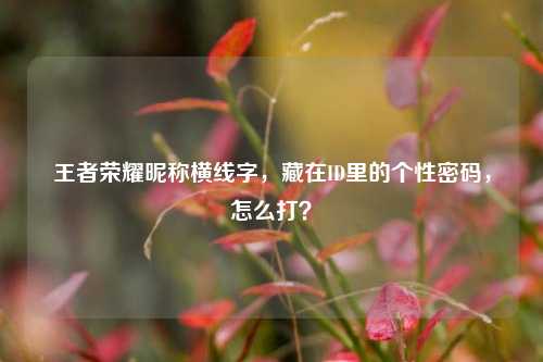 王者荣耀昵称横线字,藏在ID里的个性密码,怎么打?