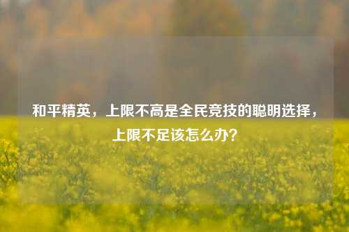 和平精英,上限不高是全民竞技的聪明选择,上限不足该怎么办?