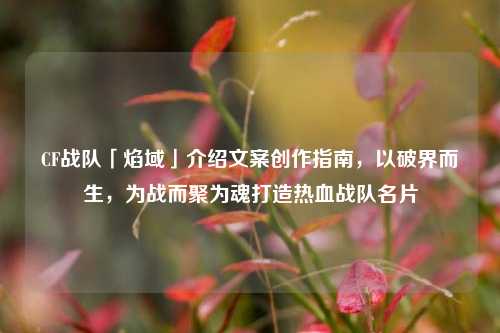 CF战队「焰域」介绍文案创作指南，以破界而生，为战而聚为魂打造热血战队名片